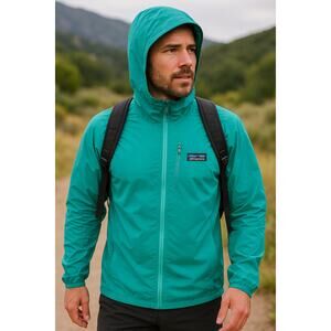 Patagonia Men’s Houdini Jacket Large Teal Green Hooded Windbreaker Lightweight